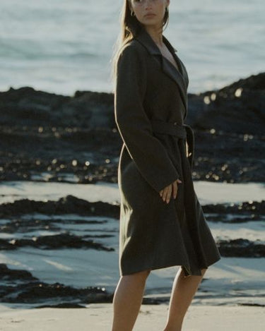 PETITE FEMME - WOOL CASHMEARE BELTED LONG COAT - CHOCOLATE